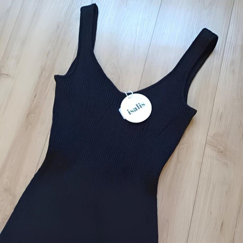 NWT Isalis Maize Ribbed Knit Maxi Column Dress Black S - Picture 4 of 12